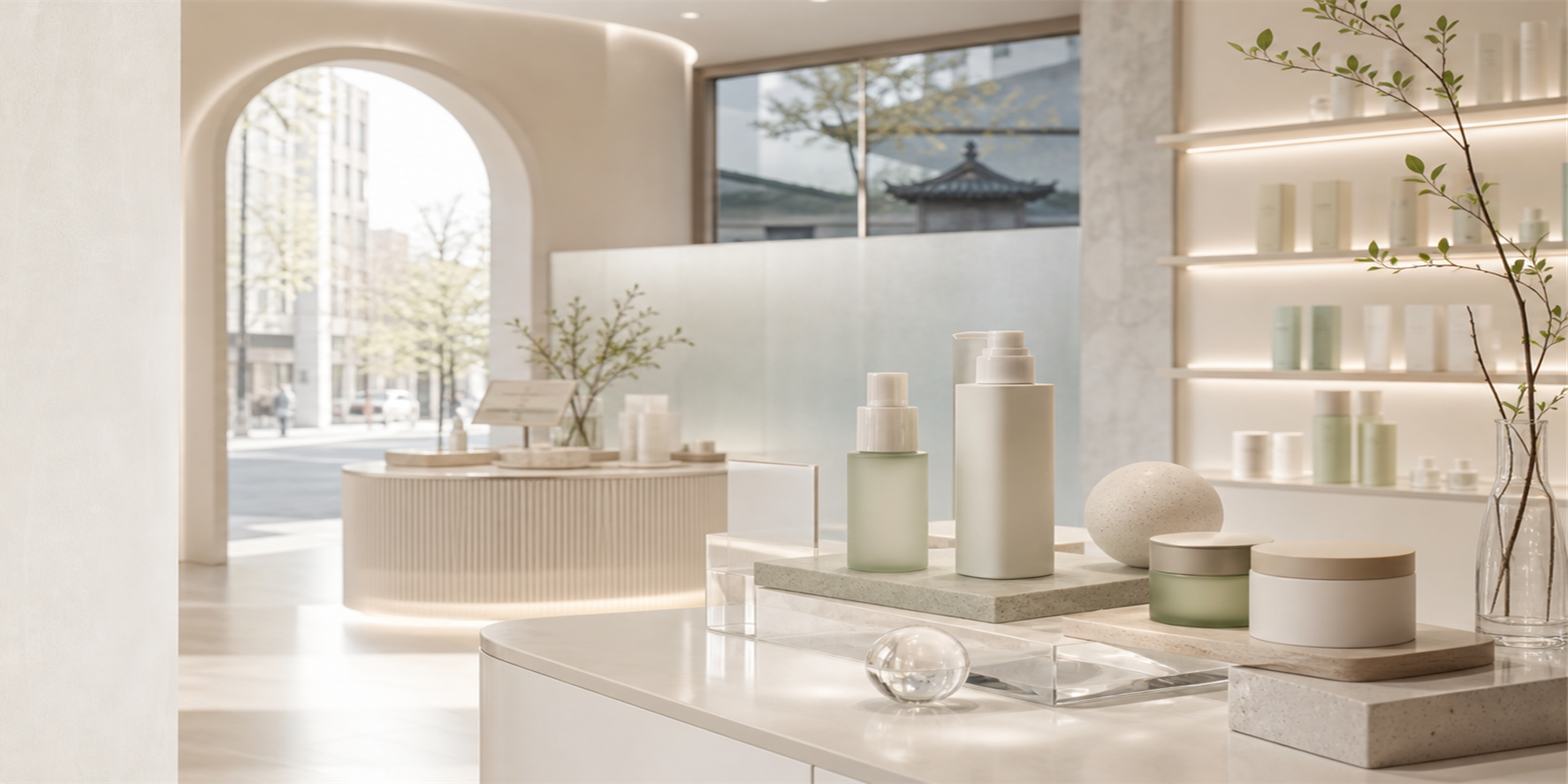 Premium Seoul-inspired K-beauty boutique interior