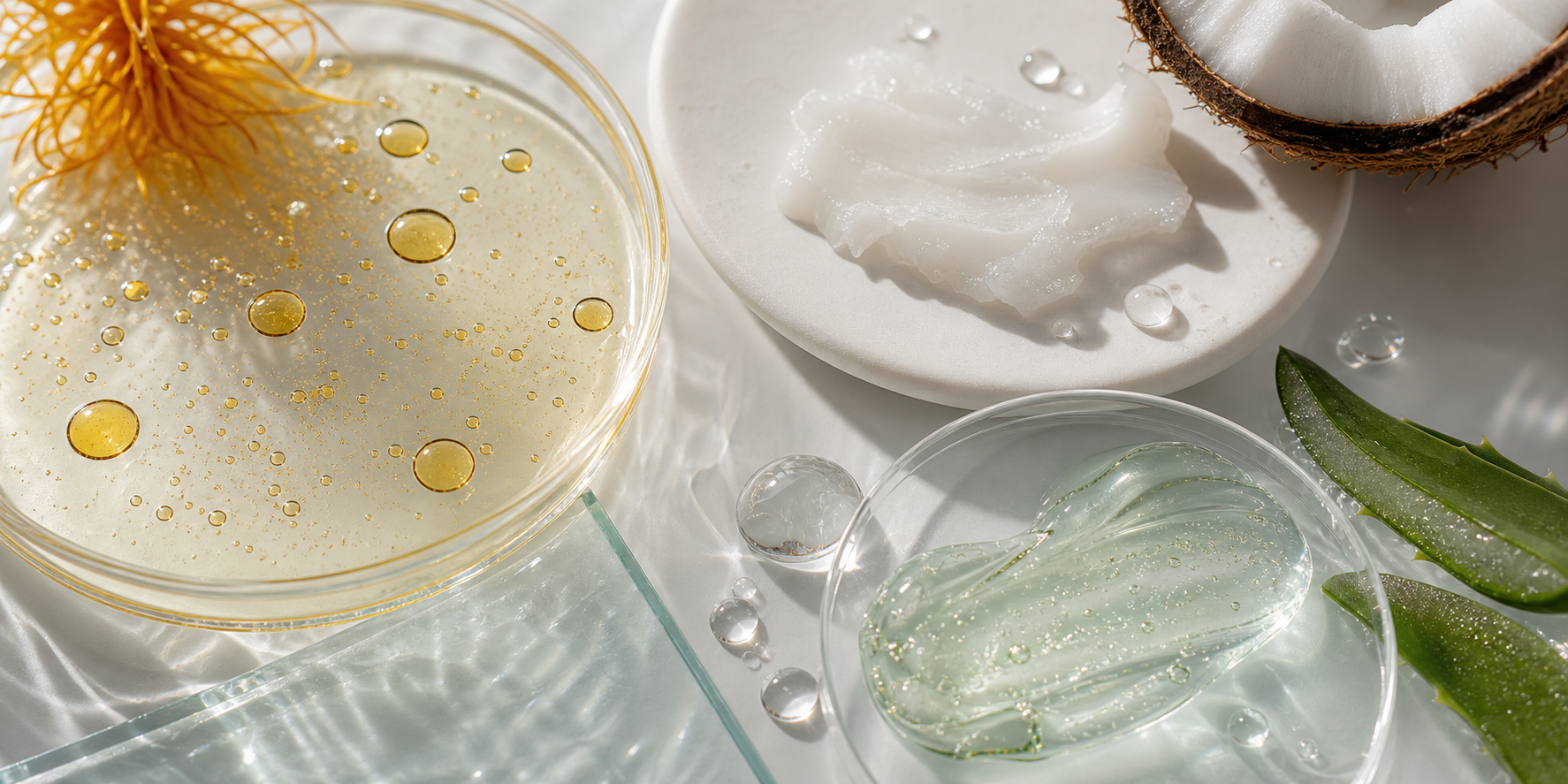 Lutein coconut oil and aloe vera inspired ingredient textures